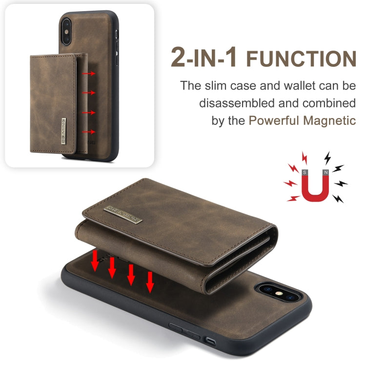 DG.MING M1 Series 3-Fold Multi Card Wallet  Back Cover Shockproof Case with Holder Function For iPhone X(Coffee) -  by DG.MING | Online Shopping South Africa | PMC TechLife | Buy Now Pay Later Mobicred