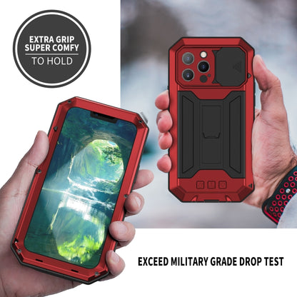 For iPhone 13 Pro Max R-JUST Sliding Camera Shockproof Life Waterproof Dust-proof Metal + Silicone Protective Case with Holder (Red) - iPhone 13 Pro Max Cases by R-JUST | Online Shopping South Africa | PMC Jewellery | Buy Now Pay Later Mobicred