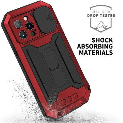 For iPhone 13 Pro Max R-JUST Sliding Camera Shockproof Life Waterproof Dust-proof Metal + Silicone Protective Case with Holder (Red) - iPhone 13 Pro Max Cases by R-JUST | Online Shopping South Africa | PMC Jewellery | Buy Now Pay Later Mobicred