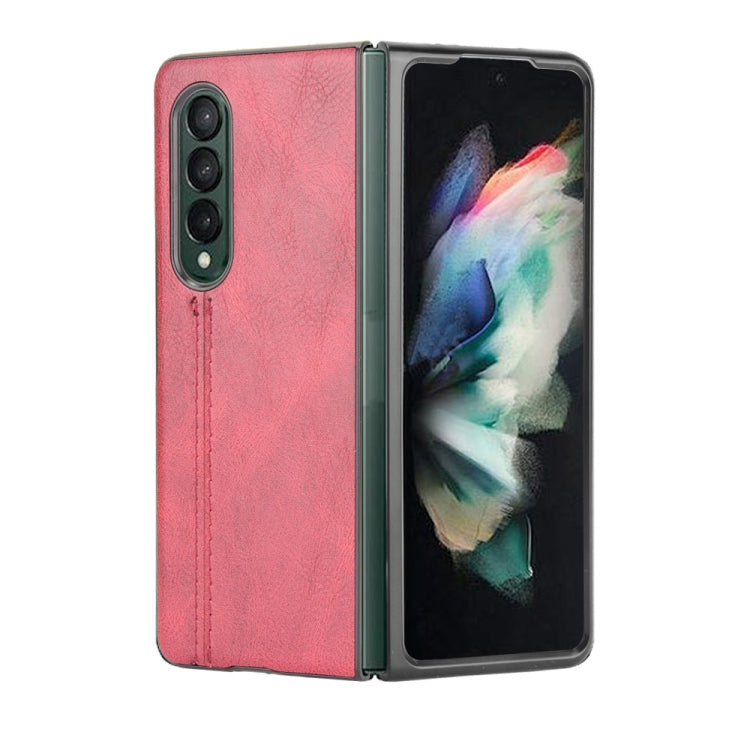 For Samsung Galaxy Z Fold3 5G Shockproof Sewing Cow Pattern Skin PC + PU + TPU Case(Red) - free shipping - PMC TechLife - Order now!
