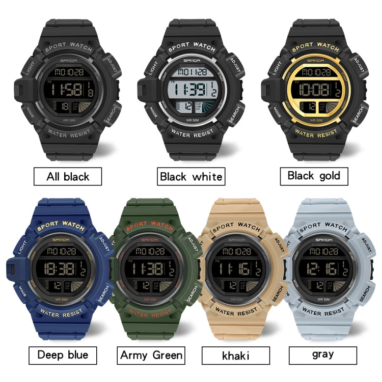 SANDA 2106 LED Digital Display Luminous Alarm Clock Men Outdoor Sports Electronic Watch(Black White) - LED Digital Watches by SANDA | Online Shopping South Africa | PMC Jewellery | Buy Now Pay Later Mobicred