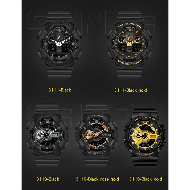 SANDA World Time Luminous Calendar Multifunctional Men Sports Quartz Watch(3110 Black Gold) - Sport Watches by SANDA | Online Shopping South Africa | PMC Jewellery | Buy Now Pay Later Mobicred