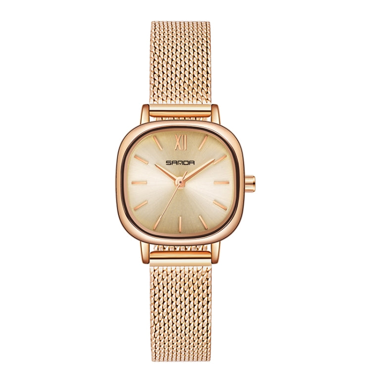 SANDA P1098 Simple Bar Scale Oval Dial Quartz Watch for Women(Mesh Belt Rose Gold) - Metal Strap Watches by SANDA | Online Shopping South Africa | PMC Jewellery | Buy Now Pay Later Mobicred