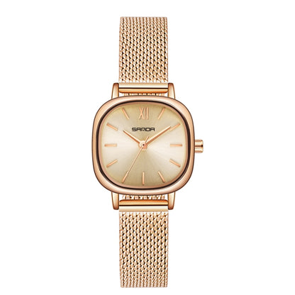 SANDA P1098 Simple Bar Scale Oval Dial Quartz Watch for Women(Mesh Belt Rose Gold) - Metal Strap Watches by SANDA | Online Shopping South Africa | PMC Jewellery | Buy Now Pay Later Mobicred