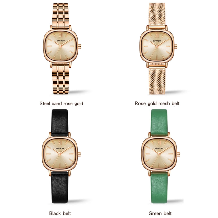 SANDA P1098 Simple Bar Scale Oval Dial Quartz Watch for Women(Mesh Belt Rose Gold) - Metal Strap Watches by SANDA | Online Shopping South Africa | PMC Jewellery | Buy Now Pay Later Mobicred