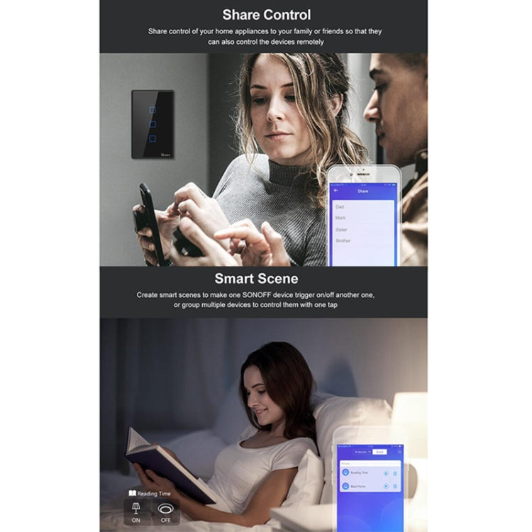 Sonoff T3 US-TX 433 RF WIFI Smart Remote Control Wall Touch Switch, US Plug, Style:Three Buttons - Smart Switch by Sonoff | Online Shopping South Africa | PMC Jewellery | Buy Now Pay Later Mobicred
