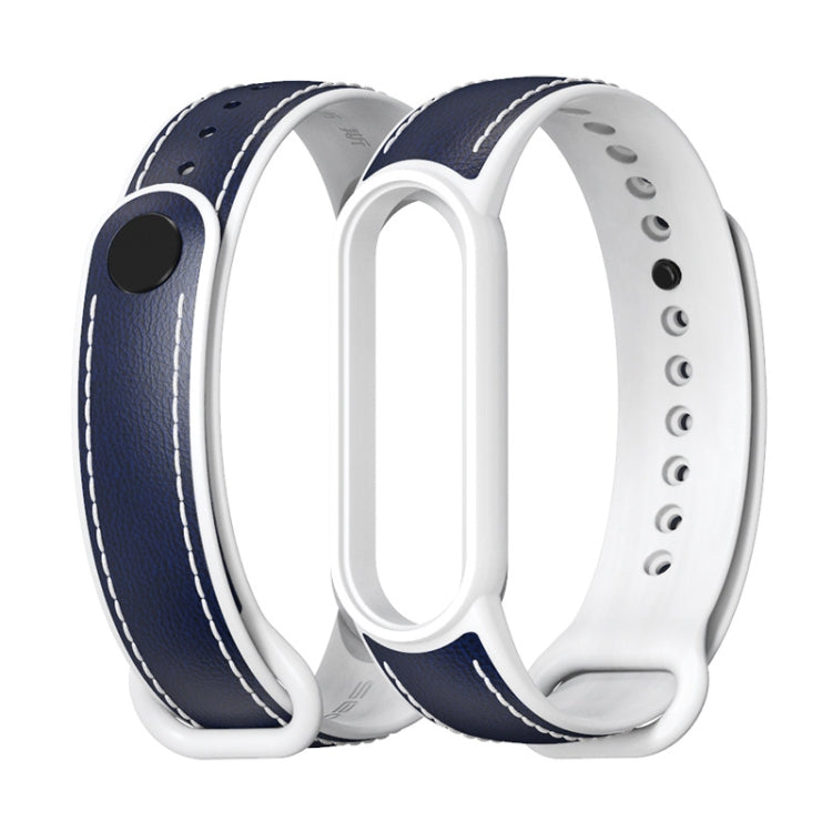 For Xiaomi Mi Band 5/6/7 MIJOBS TPU + Leather Watch Band(Blue+White) - Watch Bands by MIJOBS | Online Shopping South Africa | PMC Jewellery | Buy Now Pay Later Mobicred