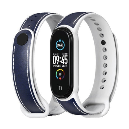 For Xiaomi Mi Band 5/6/7 MIJOBS TPU + Leather Watch Band(Blue+White) - Watch Bands by MIJOBS | Online Shopping South Africa | PMC Jewellery | Buy Now Pay Later Mobicred