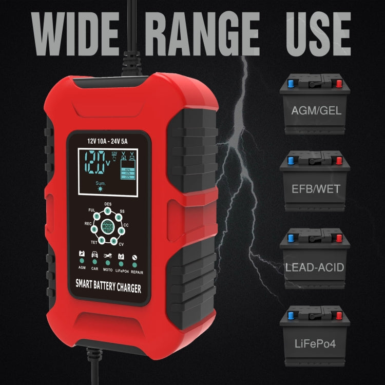 FOXSUR 10A 12V 7-segment Motorcycle / Car Smart Battery Charger, Plug Type:US Plug(Red) - free shipping - PMC TechLife - Order now!