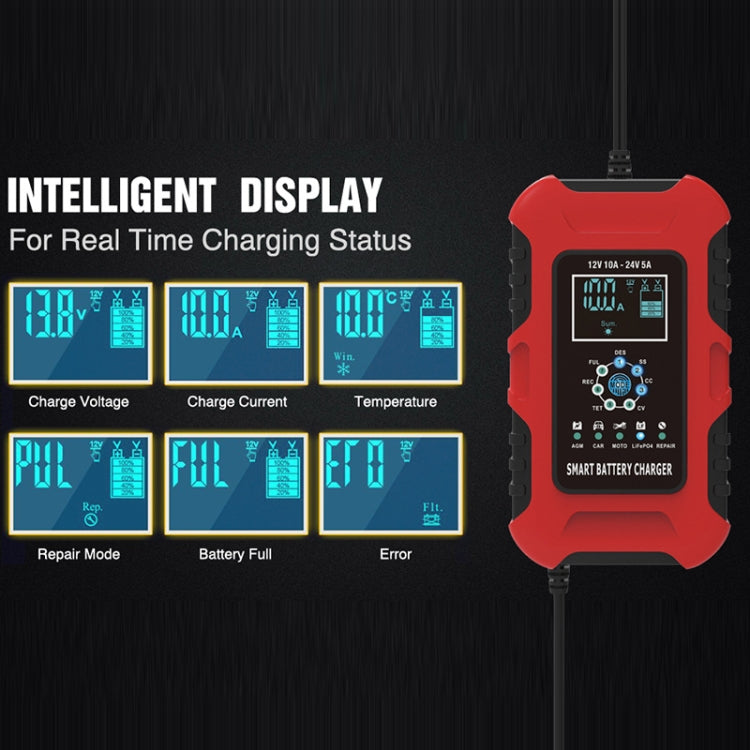 FOXSUR 10A 12V 7-segment Motorcycle / Car Smart Battery Charger, Plug Type:US Plug(Red) - free shipping - PMC TechLife - Order now!