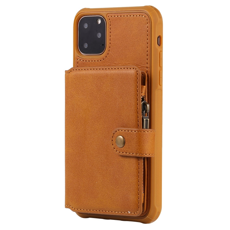 For iPhone 11 Pro Max Buckle Zipper Shockproof Protective Case with Holder & Card Slots & Wallet & Lanyard & Photos Frames(Brown) - iPhone 11 Pro Max Cases by PMC TechLife | Online Shopping South Africa | PMC TechLife | Buy Now Pay Later Mobicred