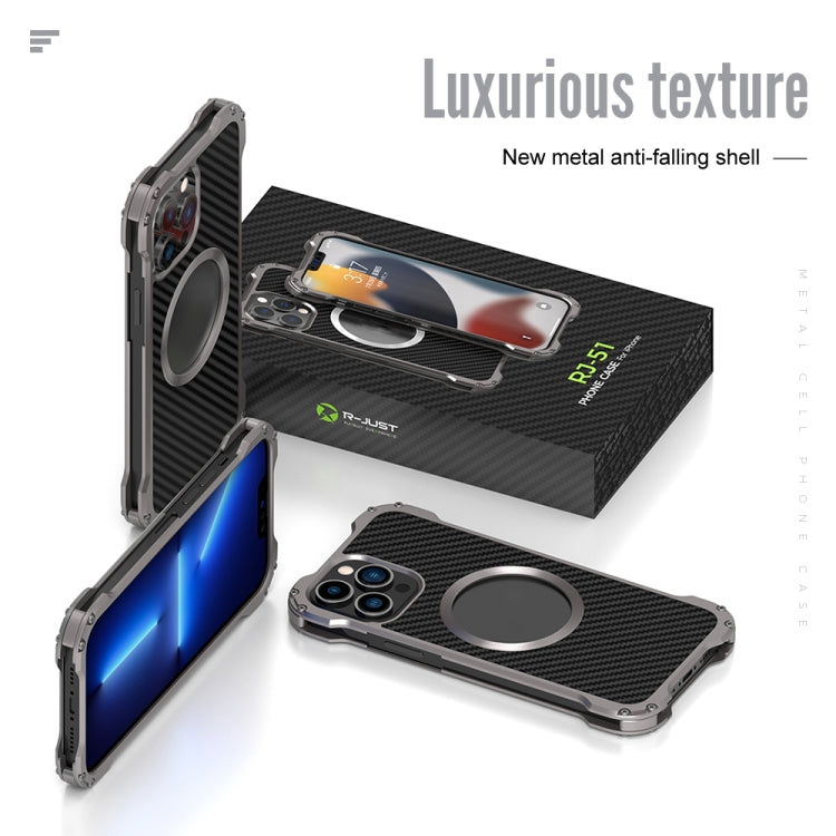 For iPhone 13 Pro Max R-JUST RJ51 Hollow Shockproof Metal Protective Case (Dark Grey) - free shipping - PMC TechLife - Order now!