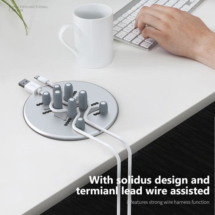R-JUST BJ15 Aluminum Alloy Adjustable Magnetic Multi-function Disc Data Cable Storage Fixed Base Mobile Phone Laptop Bracket(Silver Gray) - Cable Organizer by R-JUST | Online Shopping South Africa | PMC TechLife