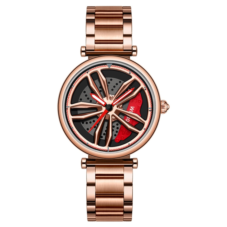 SANDA 1074 3D Hollow Out Wheel Non-rotatable Dial Quartz Watch for Women, Style:Steel Belt(Rose Gold) - Metal Strap Watches by SANDA | Online Shopping South Africa | PMC Jewellery | Buy Now Pay Later Mobicred