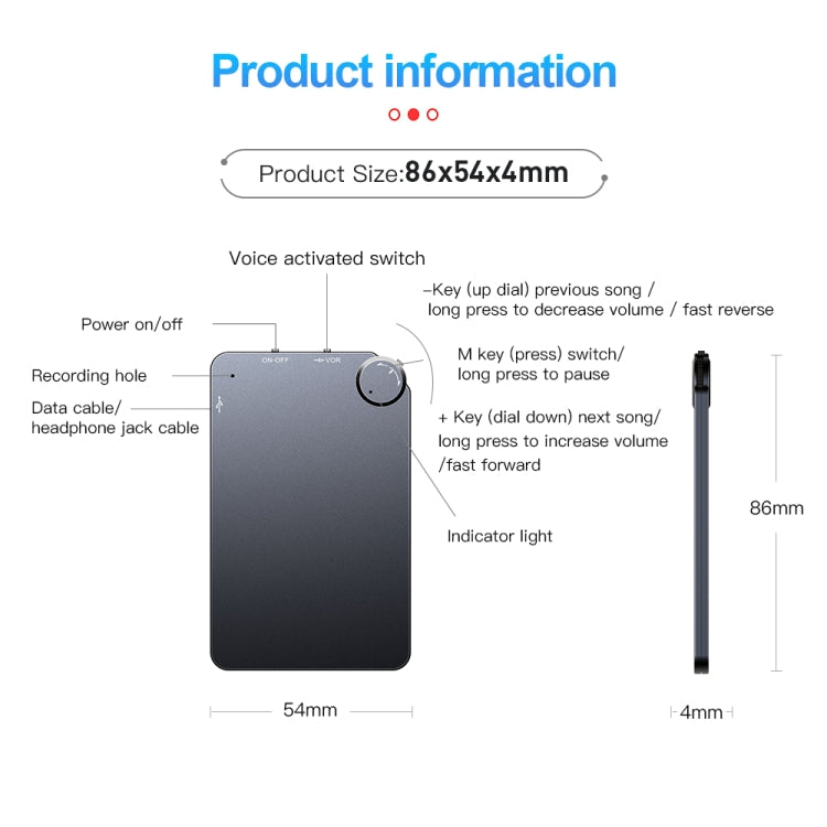 K2 Portable Ultra-thin Card Voice Recorder, Capacity:4GB(Black) -  by PMC TechLife | Online Shopping South Africa | PMC TechLife