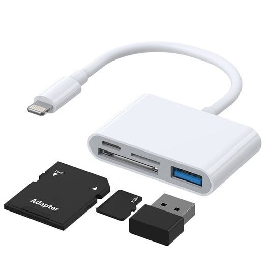 JOYROOM S-H142 4 in 1 8 Pin to SD / TF Card + 8 Pin Charge + USB Interface OTG Camera Reader Adapter, Compatible with IOS 13(White) - Converter & Adapter by JOYROOM | Online Shopping South Africa | PMC Jewellery