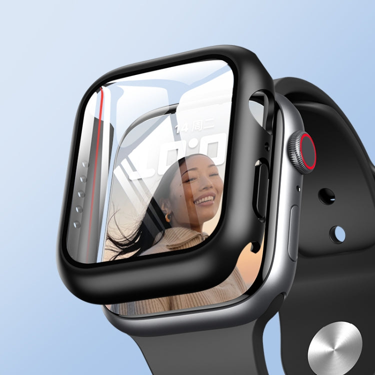 ROCK 2 in 1 PC Frame + Tempered Glass Protector Case For Apple Watch Series 9 / 8 / 7 45mm(Black) - Watch Cases by ROCK | Online Shopping South Africa | PMC Jewellery | Buy Now Pay Later Mobicred