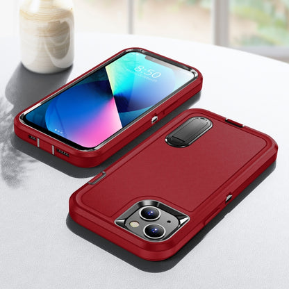 For iPhone 13 3 in 1 Rugged Holder Phone Case(Red + Black) - iPhone 13 Cases by PMC Jewellery | Online Shopping South Africa | PMC Jewellery