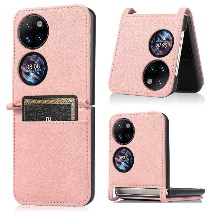 For Huawei P50 Pocket Lambskin Texture Card Folding Phone Case(Pink) - Huawei Cases by PMC TechLife | Online Shopping South Africa | PMC TechLife | Buy Now Pay Later Mobicred