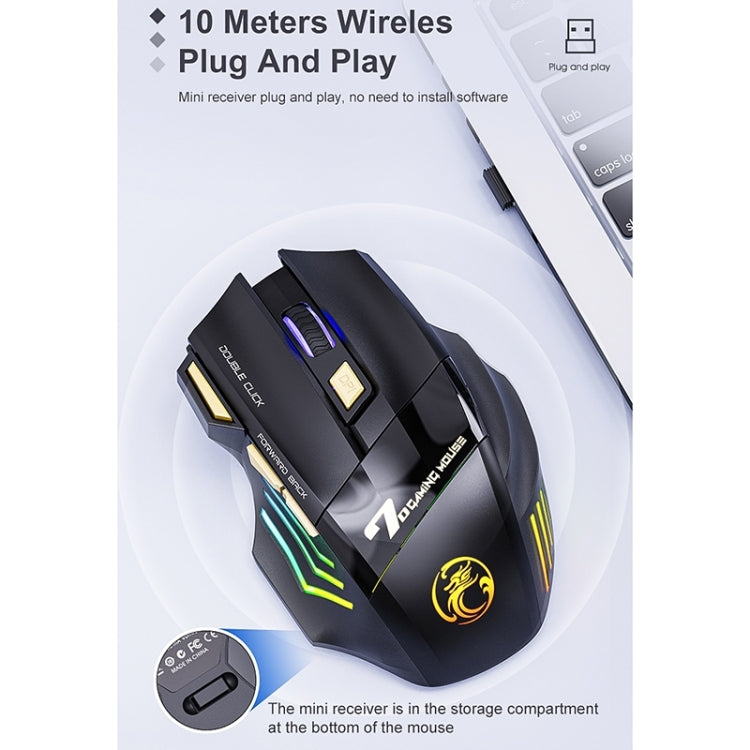 iMICE GW-X7 2.4G + Bluetooth Dual Mode 7-button Silent Rechargeable Wireless Gaming Mouse with Colorful RGB Lights(Black) - Wireless Mice by iMICE | Online Shopping South Africa | PMC Jewellery | Buy Now Pay Later Mobicred