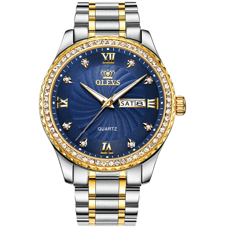 OLEVS 5565 Men Fashion Waterproof Stainless Steel Strap Diamond Quartz Watch(Blue) - Metal Strap Watches by OLEVS | Online Shopping South Africa | PMC Jewellery | Buy Now Pay Later Mobicred