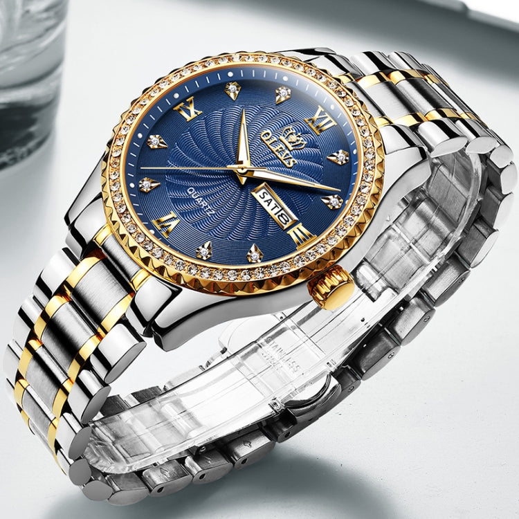 OLEVS 5565 Men Fashion Waterproof Stainless Steel Strap Diamond Quartz Watch(Blue) - Metal Strap Watches by OLEVS | Online Shopping South Africa | PMC Jewellery | Buy Now Pay Later Mobicred