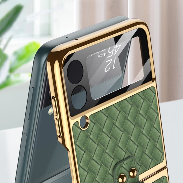 For Samsung Galaxy Z Flip3 5G GKK Integrated Plating Weave Texture Phone Case with Ring Holder(Grass Green) - Galaxy Phone Cases by GKK | Online Shopping South Africa | PMC Jewellery | Buy Now Pay Later Mobicred