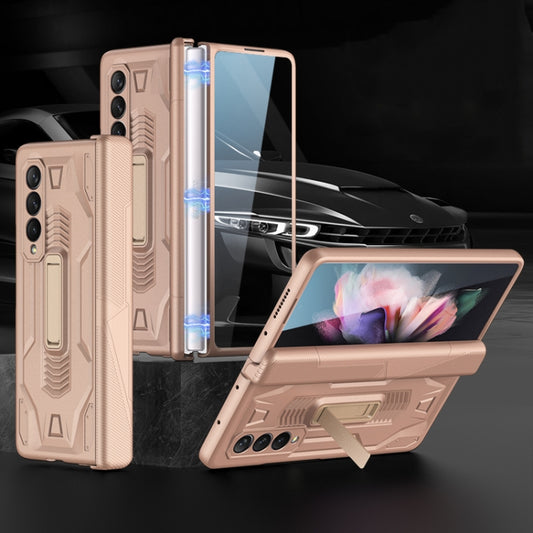 For Samsung Galaxy Z Fold3 5G GKK Integrated Magnetic Armor Flip Phone Case with Holder(Mist Gold) - Galaxy Phone Cases by GKK | Online Shopping South Africa | PMC Jewellery | Buy Now Pay Later Mobicred