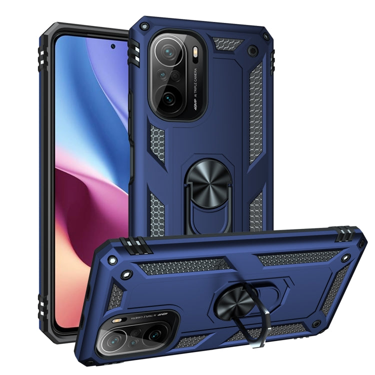For Xiaomi Poco F3 Shockproof TPU + PC Phone Case with 360 Degree Rotating Holder(Blue) - Xiaomi Cases by PMC TechLife | Online Shopping South Africa | PMC TechLife | Buy Now Pay Later Mobicred