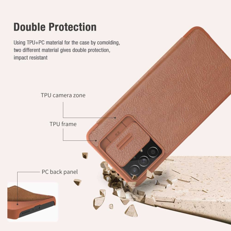 For Samsung Galaxy A73 5G NILLKIN QIN Series Pro Sliding Camera Cover Design Leather Phone Case(Brown) - Galaxy Phone Cases by NILLKIN | Online Shopping South Africa | PMC Jewellery