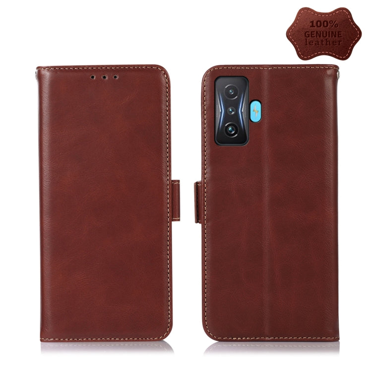 For Xiaomi Redmi K50 Gaming Crazy Horse Top Layer Cowhide Leather Phone Case(Brown) - Xiaomi Cases by PMC Jewellery | Online Shopping South Africa | PMC Jewellery