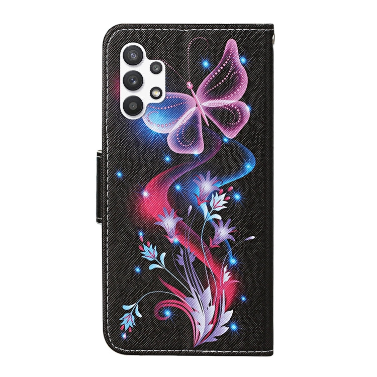 For Samsung Galaxy A13 4G Colored Drawing Pattern Flip Leather Case(Fluorescent Butterfly) - Galaxy Phone Cases by PMC TechLife | Online Shopping South Africa | PMC TechLife