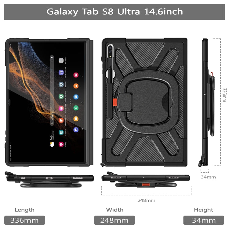 For Samsung Galaxy S8 Ultra / X900 Rotary Handle Grip TPU + PC Tablet Case(Black) - Galaxy Tab S8 Ultra Cases by PMC TechLife | Online Shopping South Africa | PMC TechLife