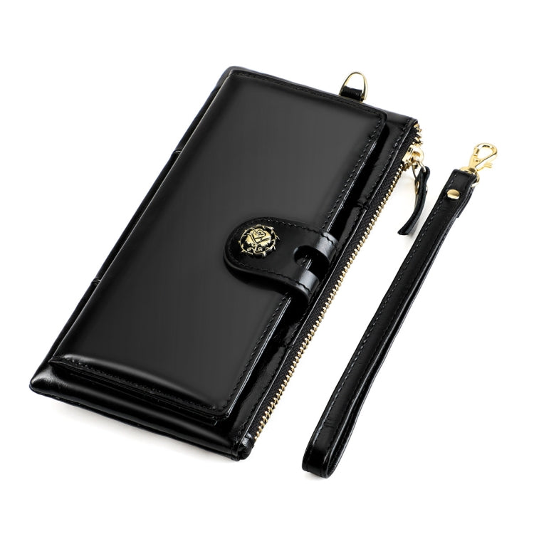 3506 RFID Anti-Degaussing Oil Wax Vintage Texture Genuine Leather Hand Held Wallet for Ladies(Black) - Antimagnetic RFID Package by PMC Jewellery | Online Shopping South Africa | PMC Jewellery | Buy Now Pay Later Mobicred