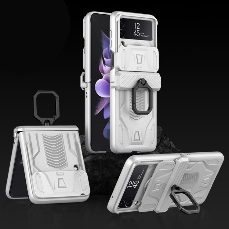 For Samsung Galaxy Z Flip3 5G GKK Sliding Camshield Magnetic Armor Flip Phone Case with Ring Holder(Silver) - Galaxy Phone Cases by GKK | Online Shopping South Africa | PMC Jewellery