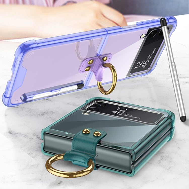 For Samsung Galaxy Z Flip3 5G GKK Shockproof Airbag Phone Case with Ring Holder & Stylus Pen(Transparent Green) - Galaxy Phone Cases by GKK | Online Shopping South Africa | PMC Jewellery