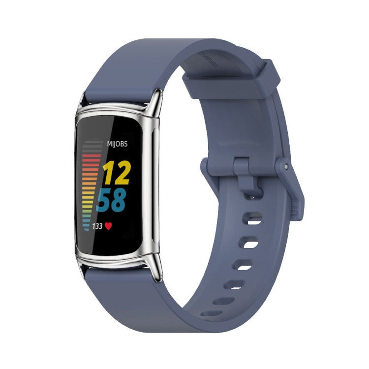 For Fitbit Charge 5 / Charge 6 Mijobs Soft Silicone  Watch Band(Blue+Silver) - free shipping - PMC TechLife - Order now!