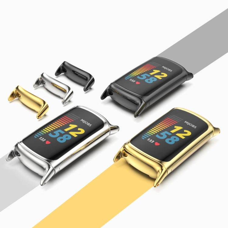 For Fitbit Charge 5 / Charge 6 Mijobs Soft Silicone  Watch Band(Grey+Silver) - free shipping - PMC TechLife - Order now!