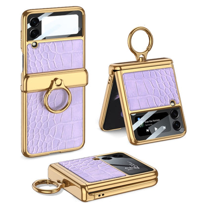 For Samsung Galaxy Z Flip3 5G GKK Integrated Plating + Leather Flip Phone Case(Crocodile Purple) - Galaxy Phone Cases by GKK | Online Shopping South Africa | PMC Jewellery