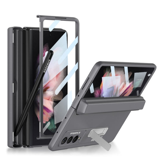 For Samsung Galaxy Z Fold3 5G GKK Integrated Magnetic Full Coverage Phone Flip Case with Pen Box(Grey) - Galaxy Phone Cases by GKK | Online Shopping South Africa | PMC Jewellery | Buy Now Pay Later Mobicred