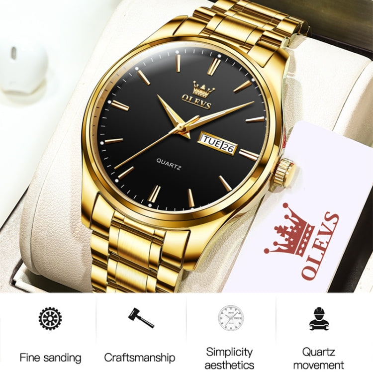 OLEVS 6898 Men Waterproof Luminous Steel Watch Band Quartz Watch(Gold Blue) - Metal Strap Watches by OLEVS | Online Shopping South Africa | PMC Jewellery | Buy Now Pay Later Mobicred