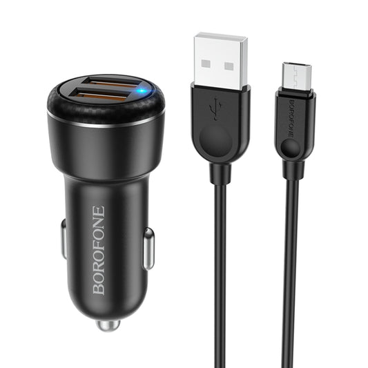 Borofone BZ17 Dual USB Ports QC3.0 Car Charger with Micro USB Charging Cable(Black) - Car Charger by Borofone | Online Shopping South Africa | PMC Jewellery