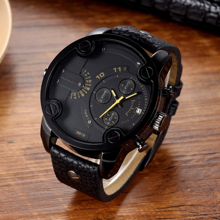 CAGARNY 6819 Multifunctional Dual Time Zone Quartz Business Sport Watch for Men(Black Shell Black Surface Black Leather) - Leather Strap Watches by CAGARNY | Online Shopping South Africa | PMC Jewellery | Buy Now Pay Later Mobicred