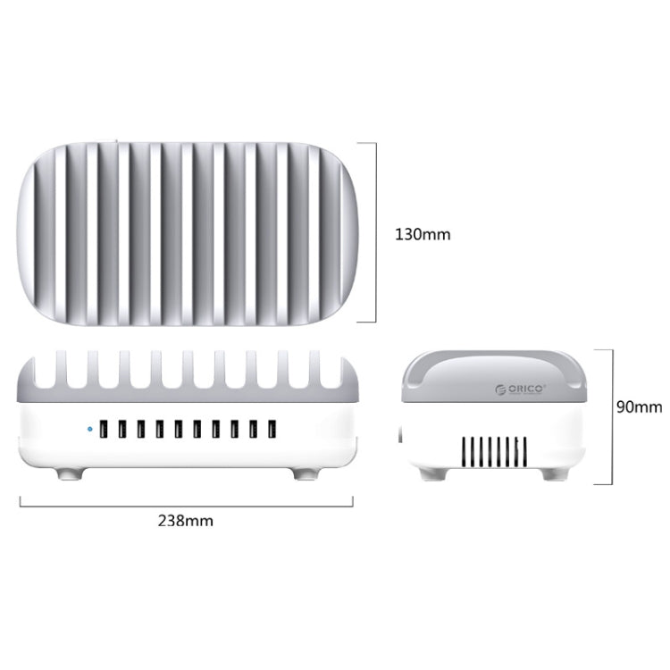 ORICO DUK-10P-DX 120W 5V 2.4A 10 Ports USB Charging Station, EU Plug(White) - Multifunction Charger by ORICO | Online Shopping South Africa | PMC Jewellery | Buy Now Pay Later Mobicred