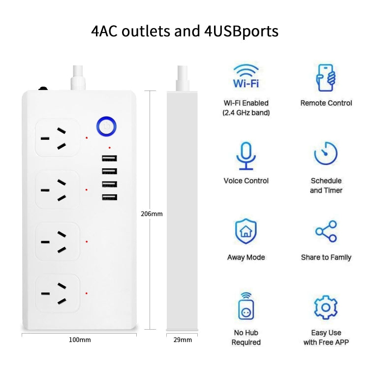 WiFi 10A SM-SO301-A 4 Holes + 4 USB 2000W Multi-purpose Smart Power Strip, AU Plug - Smart Socket by PMC Jewellery | Online Shopping South Africa | PMC Jewellery