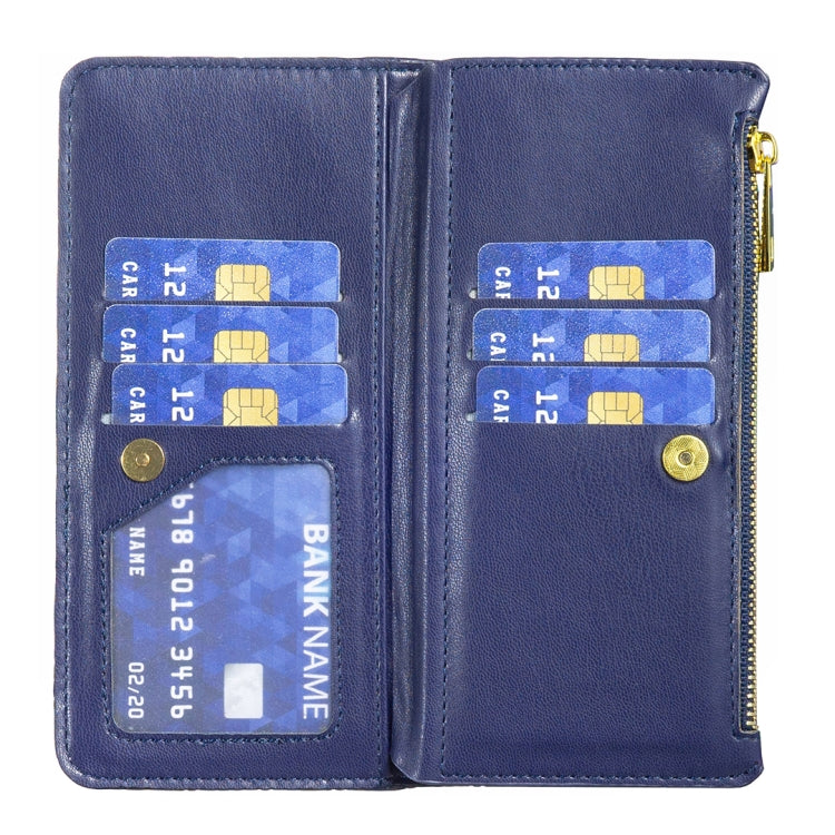 For iPhone 11 Diamond Lattice Zipper Wallet Leather Flip Phone Case (Blue) - iPhone 11 Cases by PMC TechLife | Online Shopping South Africa | PMC TechLife