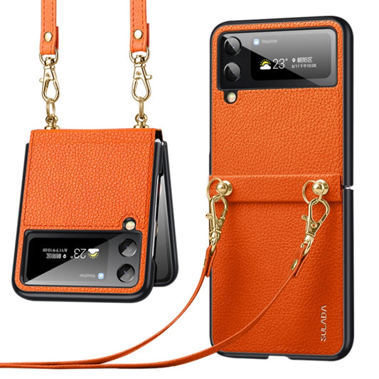 For Samsung Galaxy Z Flip3 5G SULADA Litchi Texture Leather + TPU Phone Case with Strap(Orange) - Galaxy Phone Cases by SULADA | Online Shopping South Africa | PMC Jewellery