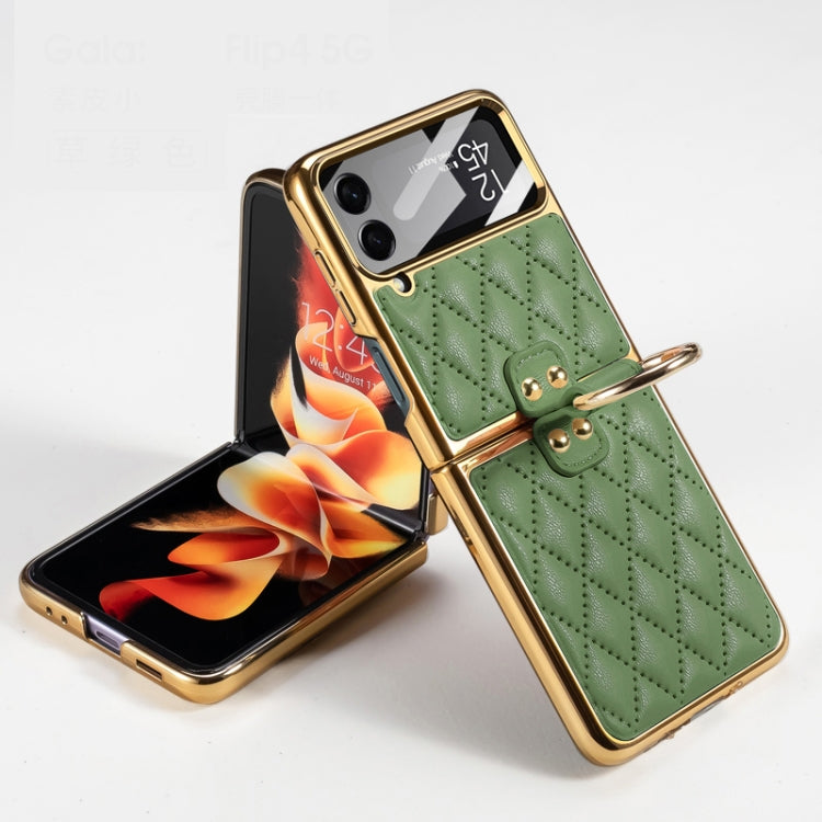 For Samsung Galaxy Z Flip4 GKK Integrated Plating + Leather Phone Case with Ring(Matcha Green) - Galaxy Z Flip4 5G Cases by GKK | Online Shopping South Africa | PMC TechLife | Buy Now Pay Later Mobicred
