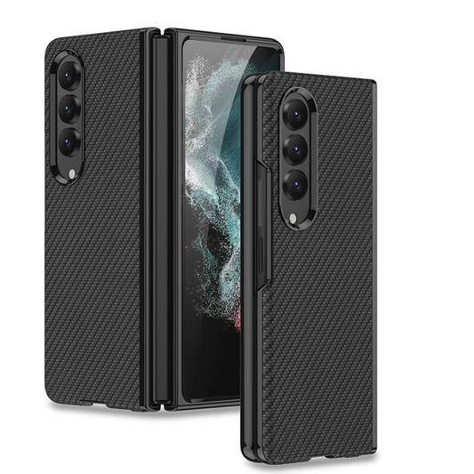 For Samsung Galaxy Z Fold4 GKK Electroplating Leather Surface Phone Case(Carbon Fiber) - Galaxy Z Fold4 5G Cases by GKK | Online Shopping South Africa | PMC Jewellery