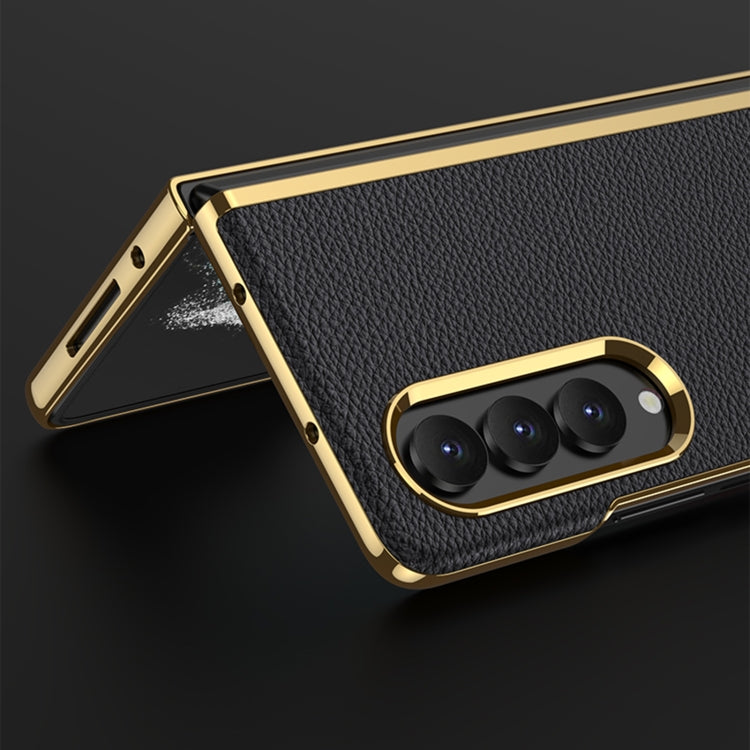 For Samsung Galaxy Z Fold4 GKK Electroplating Leather Surface Phone Case(Gold Black) - Galaxy Z Fold4 5G Cases by GKK | Online Shopping South Africa | PMC Jewellery